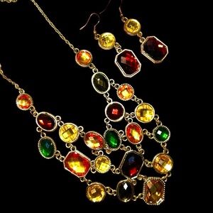 Multicolor Gemstone Necklace and Earring Set